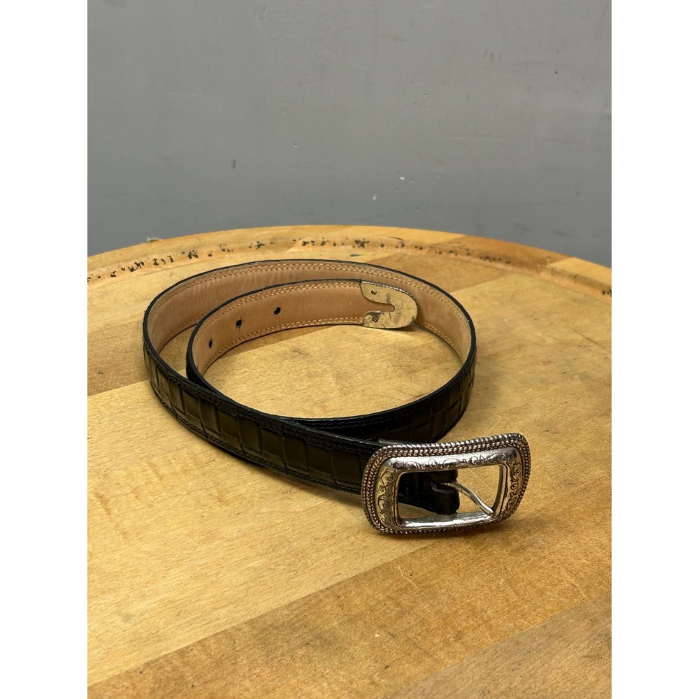 Brighton Belt Women S 28 Black Croc Embossed Leather Western Silver Buckle B6203